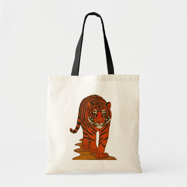 Cloisonne Art Tiger on the Jungle Path Tote Bag (Front)