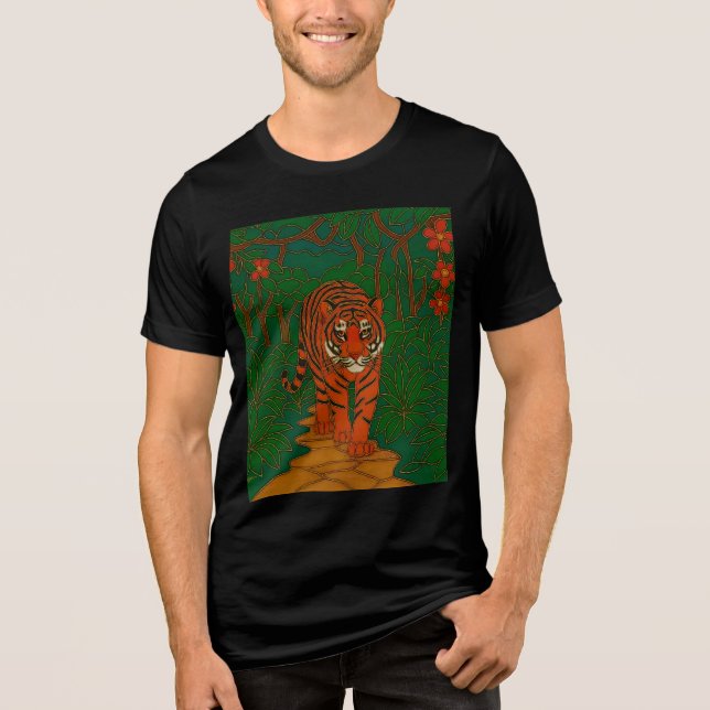 Cloisonne Art Tiger on the Jungle Path Tri-Blend Shirt (Front)