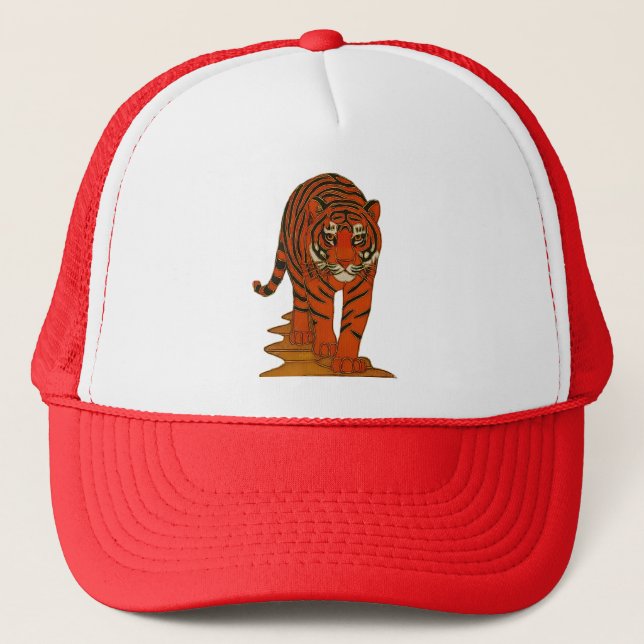 Cloisonne Art Tiger on the Jungle Path Trucker Hat (Front)