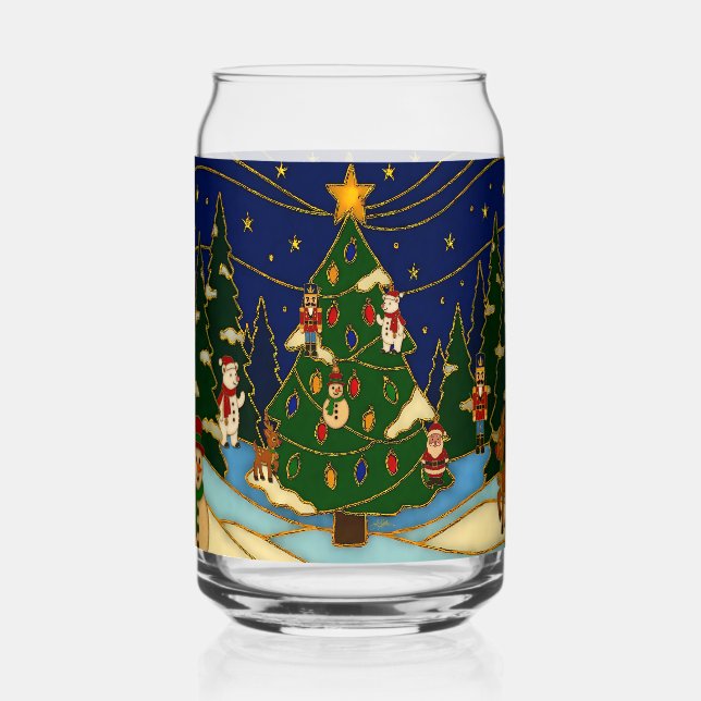 Cloisonne Art Whimsical Forest Classic Christmas  Can Glass (Front)