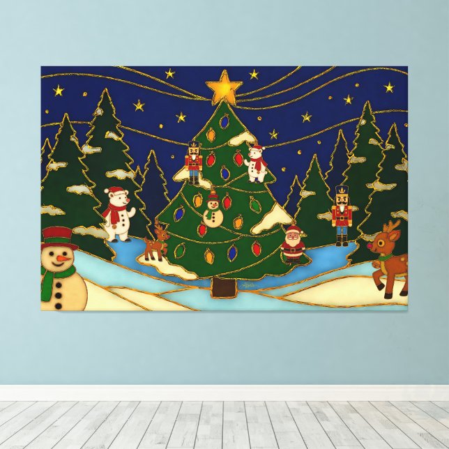Cloisonne Art Whimsical Forest Classic Christmas  Canvas Print (Insitu(Wood Floor))