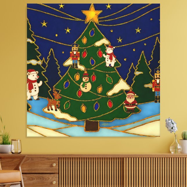 Cloisonne Art Whimsical Forest Classic Christmas  Canvas Print (Insitu(LivingRoom))