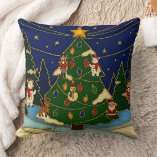 Cloisonne Art Whimsical Forest Classic Christmas  Cushion