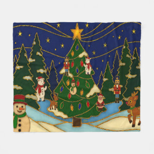 Cloisonne Art Whimsical Forest Classic Christmas  Fleece Blanket