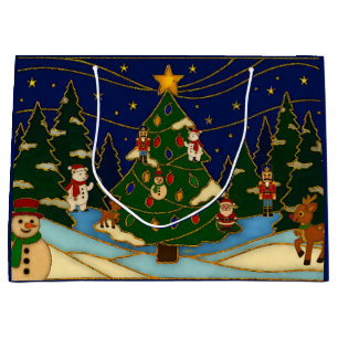 Cloisonne Art Whimsical Forest Classic Christmas  Large Gift Bag