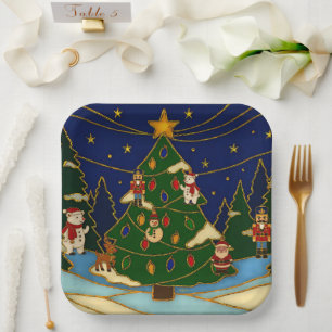 Cloisonne Art Whimsical Forest Classic Christmas  Paper Plate