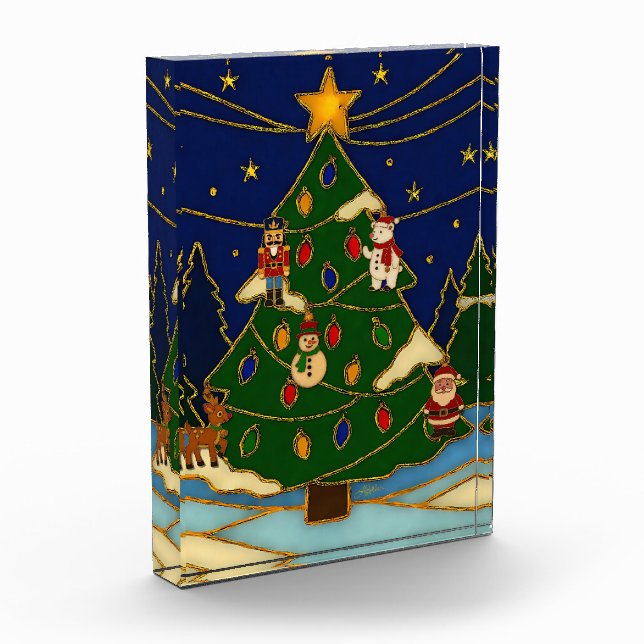 Cloisonne Art Whimsical Forest Classic Christmas  Photo Block (Left)