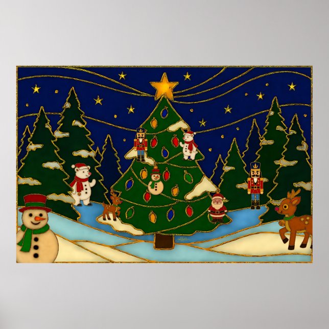 Cloisonne Art Whimsical Forest Classic Christmas  Poster (Front)