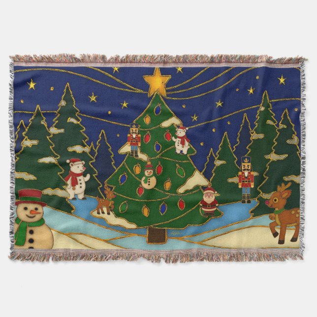 Cloisonne Art Whimsical Forest Classic Christmas  Throw Blanket (Front)
