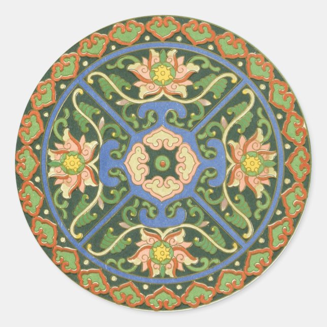 Cloisonne China Patter Asian Oriental Classic Round Sticker (Front)