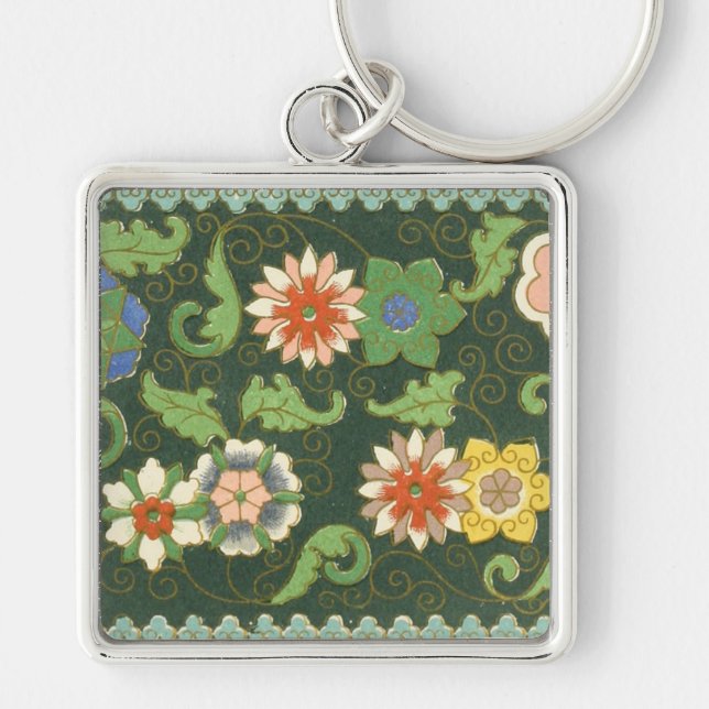 Cloisonne China Patter Asian Oriental Key Ring (Front)