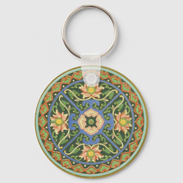Cloisonne China Patter Asian Oriental Key Ring (Front)