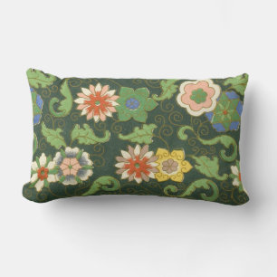 Cloisonne China Patter Asian Oriental Lumbar Cushion