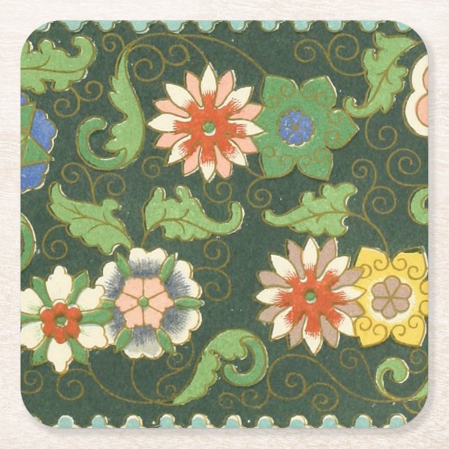 Cloisonne China Patter Asian Oriental Square Paper Coaster (Front)