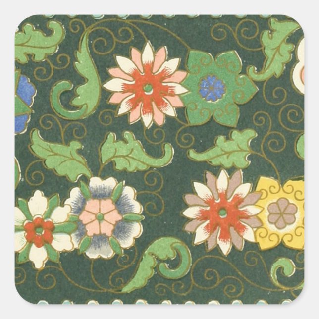 Cloisonne China Patter Asian Oriental Square Sticker (Front)