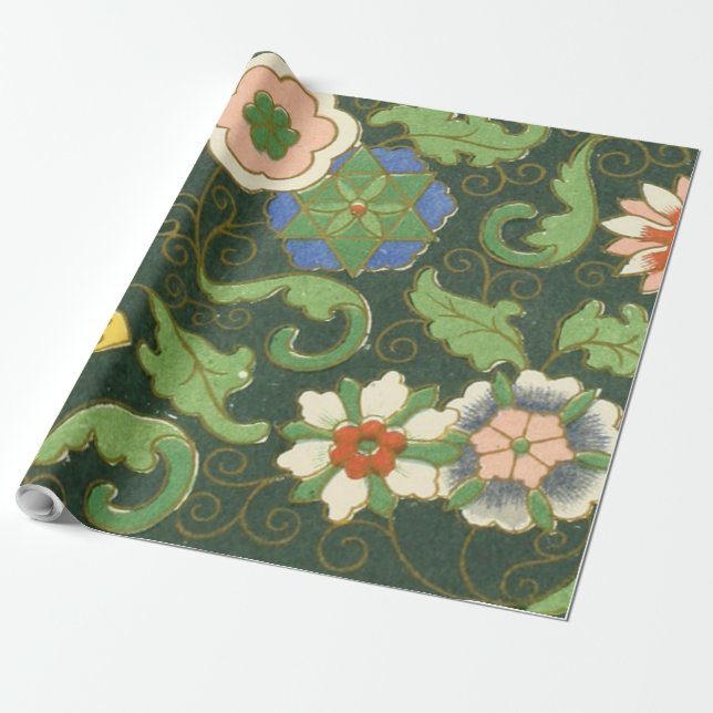 Cloisonne China Patter Asian Oriental Wrapping Paper (Unrolled)