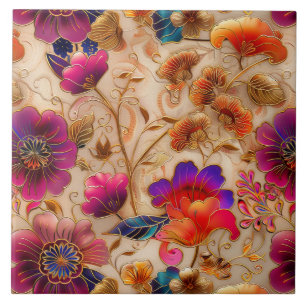 Cloisonne pink cream floral pattern tile