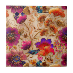 Cloisonne pink cream floral pattern tile
