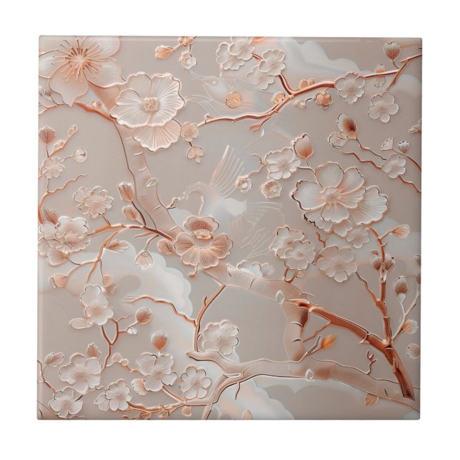 Cloisonne rose gold floral pattern tile (Front)