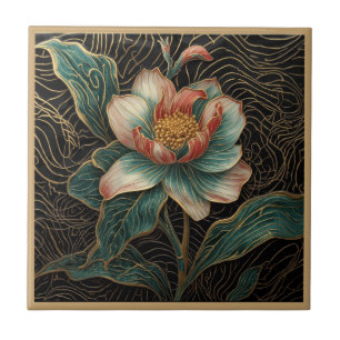 Cloisonne Single Blooming Flower Tile