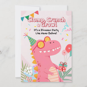 Clomp, Crunch & Growl! Dinosaur Party Invitation