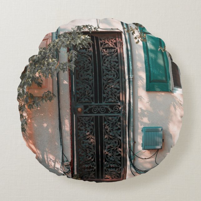 CLOSE GREEN WROUGHT IRON SECURITY DOOR ROUND CUSHION (Front)