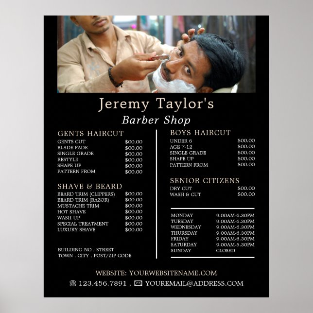 Close Shave, Men's Barbers Price List Poster (Front)