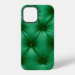 Close up background texture of dark green capitone iPhone 12 case