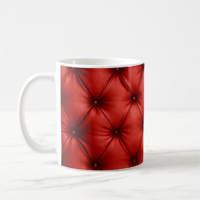 Close up background texture of scarlet red capiton coffee mug (Left)