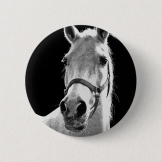 Close-up Black White Horse in Night 6 Cm Round Badge