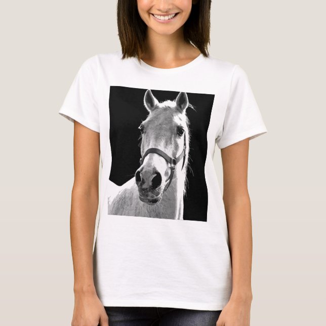 Close-up Black White Horse in Night T-Shirt (Front)
