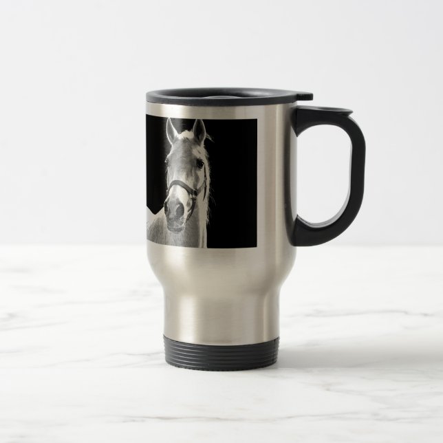 Close-up Black White Horse in Night Travel Mug (Right)