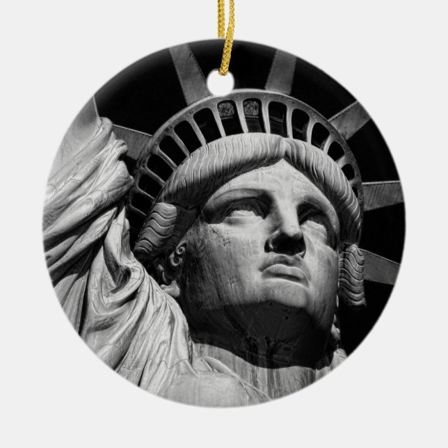 Close-up Black White Statue of Liberty New York Christmas Ornament (Front)