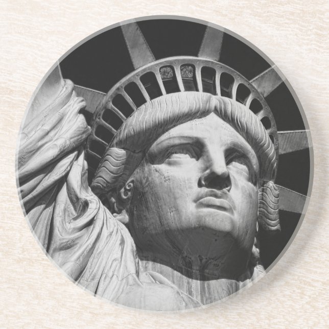 Close-up Black White Statue of Liberty New York Coaster (Front)