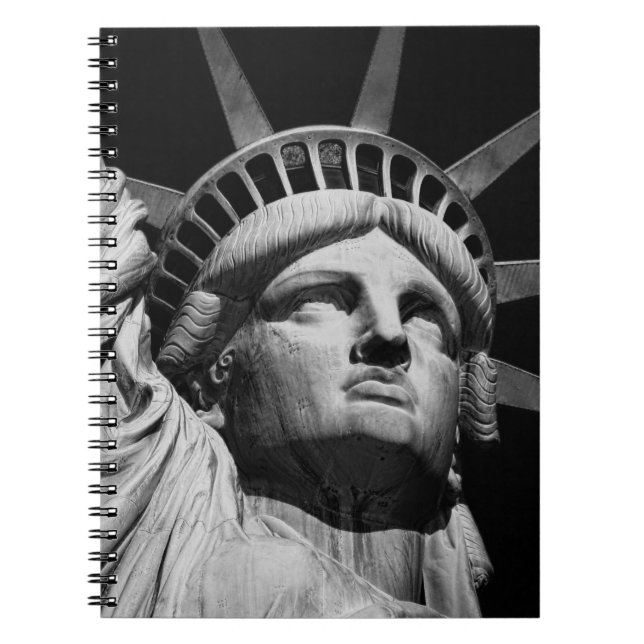 Close-up Black White Statue of Liberty New York Notebook (Front)