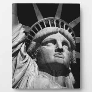 Close-up Black White Statue of Liberty New York Plaque
