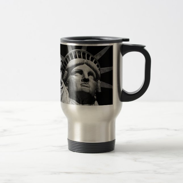 Close-up Black White Statue of Liberty New York Travel Mug (Right)