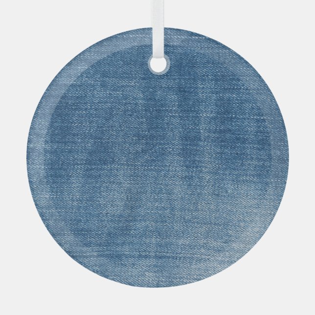Close-up blue denim jeans texture glass tree decoration (Front)