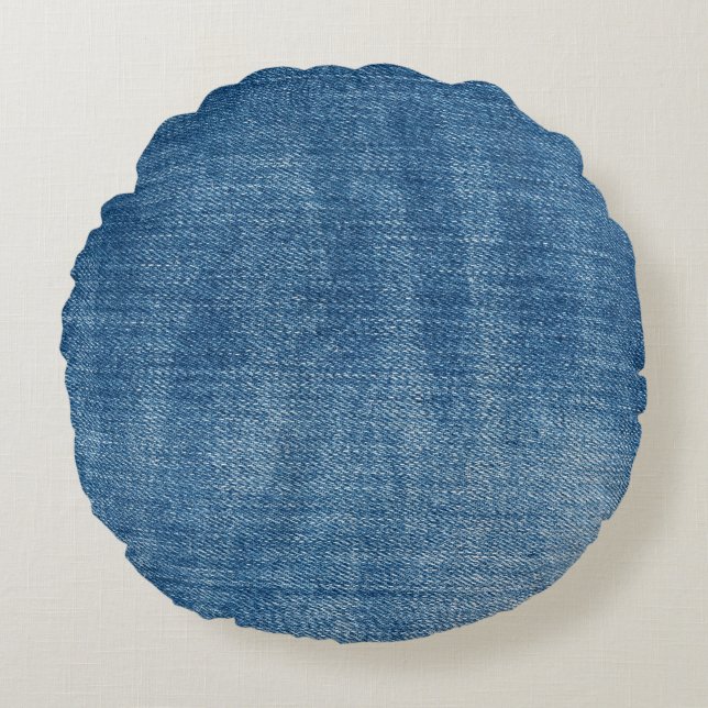 Close-up blue denim jeans texture round cushion (Front)