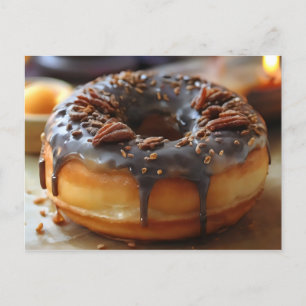 Close up chocolate glazed doughnut postcard