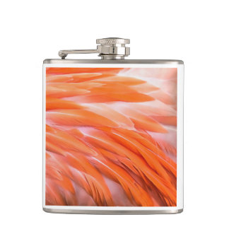 Close Up Coral and Pink Artistic Flamingo Feathers Hip Flask