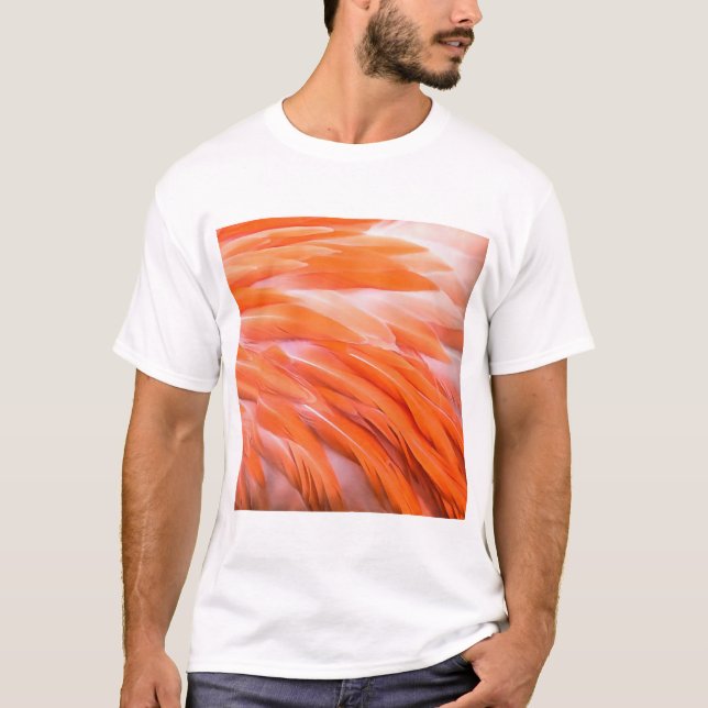 Close Up Coral and Pink Artistic Flamingo Feathers T-Shirt (Front)