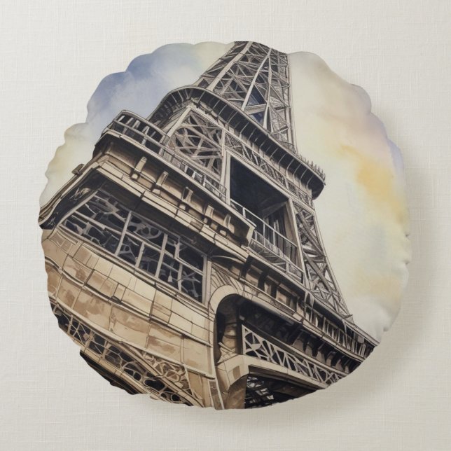 Close-up Eiffel Tower Paris Love City Travel Round Cushion (Front)