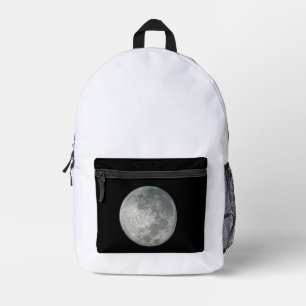 Close-Up Full Moon in the Night Sky. Photography Printed Backpack