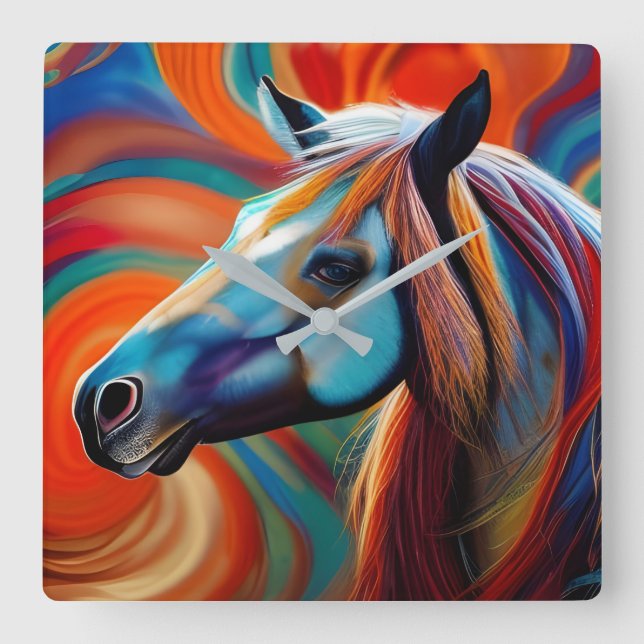 Close up Horse head Square Wall Clock (Front)