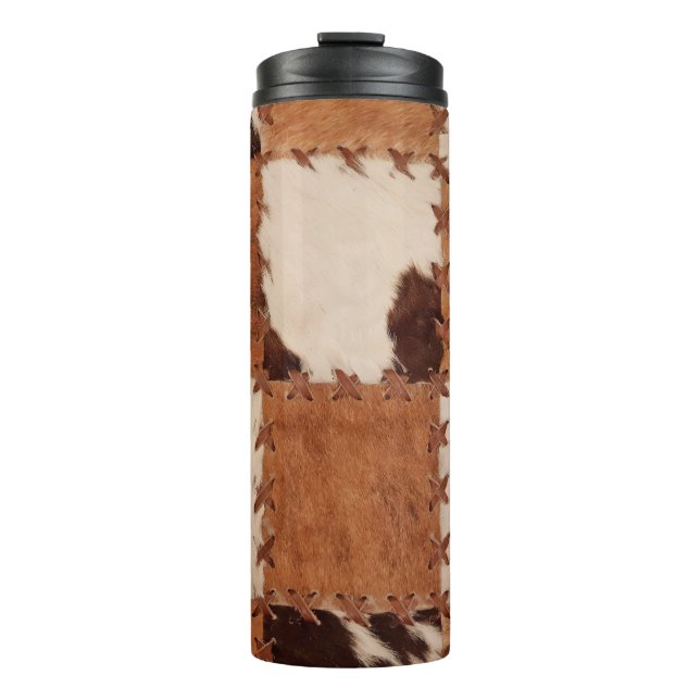 Close up leather patchwork textured background. thermal tumbler (Front)