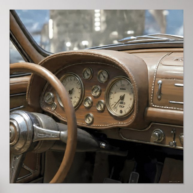 Close-Up Luxury: Vintage Dashboard Cockpit Detail Poster (Front)