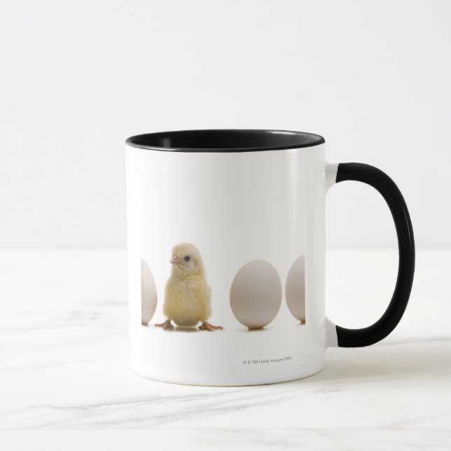 Close-up of a baby chick with three eggs mug (Right)