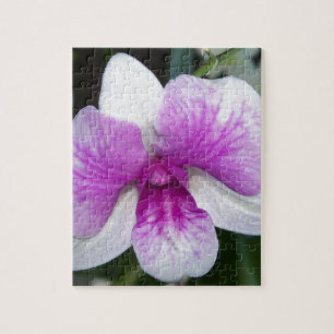 close up of a beautiful purple and white orchid jigsaw puzzle