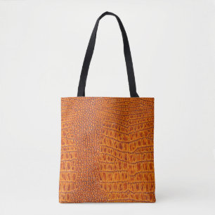Close up of a brown reptile vintage leather textur tote bag